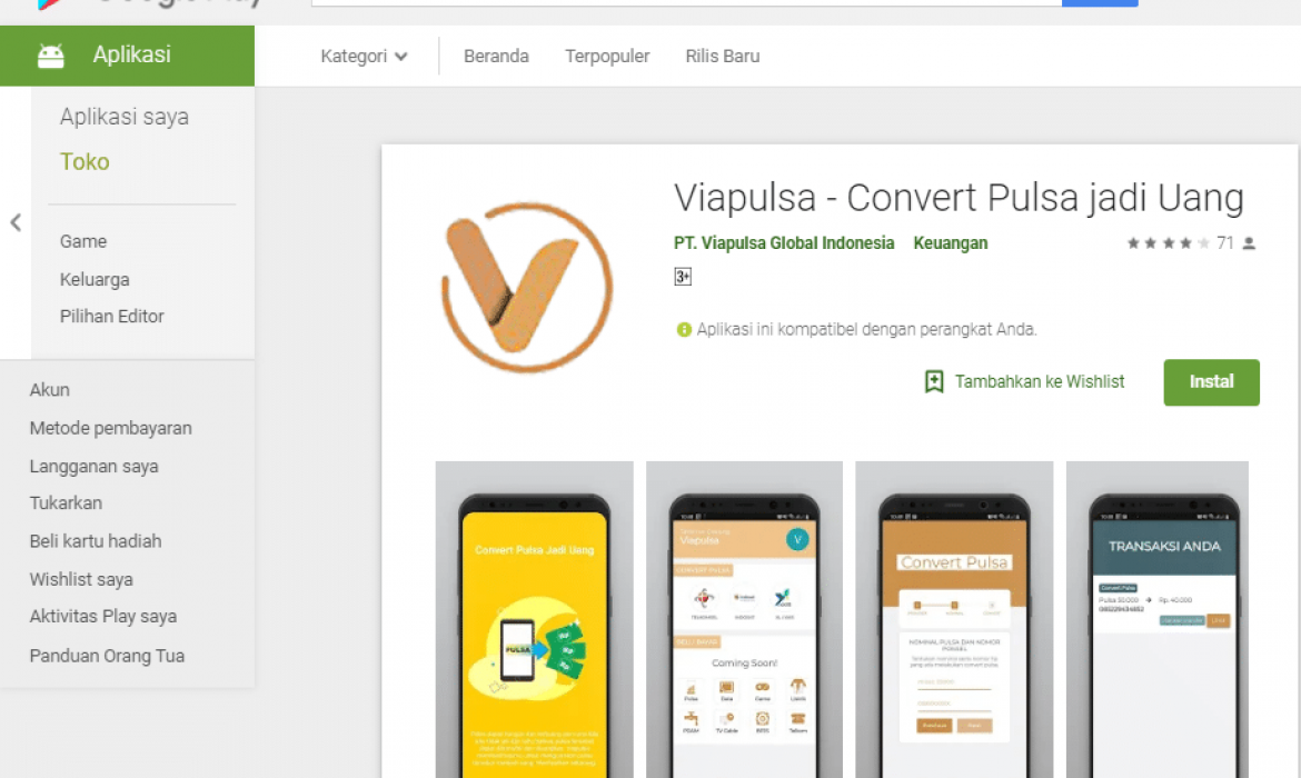 Aplikasi Convert Pulsa Viapulsa Di Google Play Store Versi Desktop Website